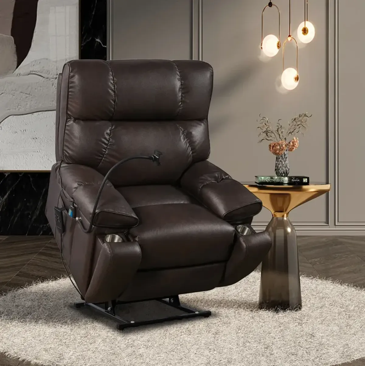 Electric Power Lift Recliner Chair with Massage, Heat & Phone Holder