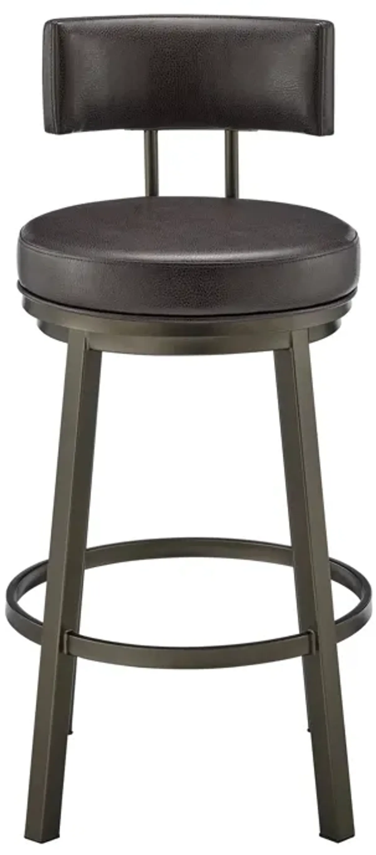 Eleanor 30 Inch Swivel Bar Stool Chair, Round Mocha Brown Faux Leather Seat-Benzara