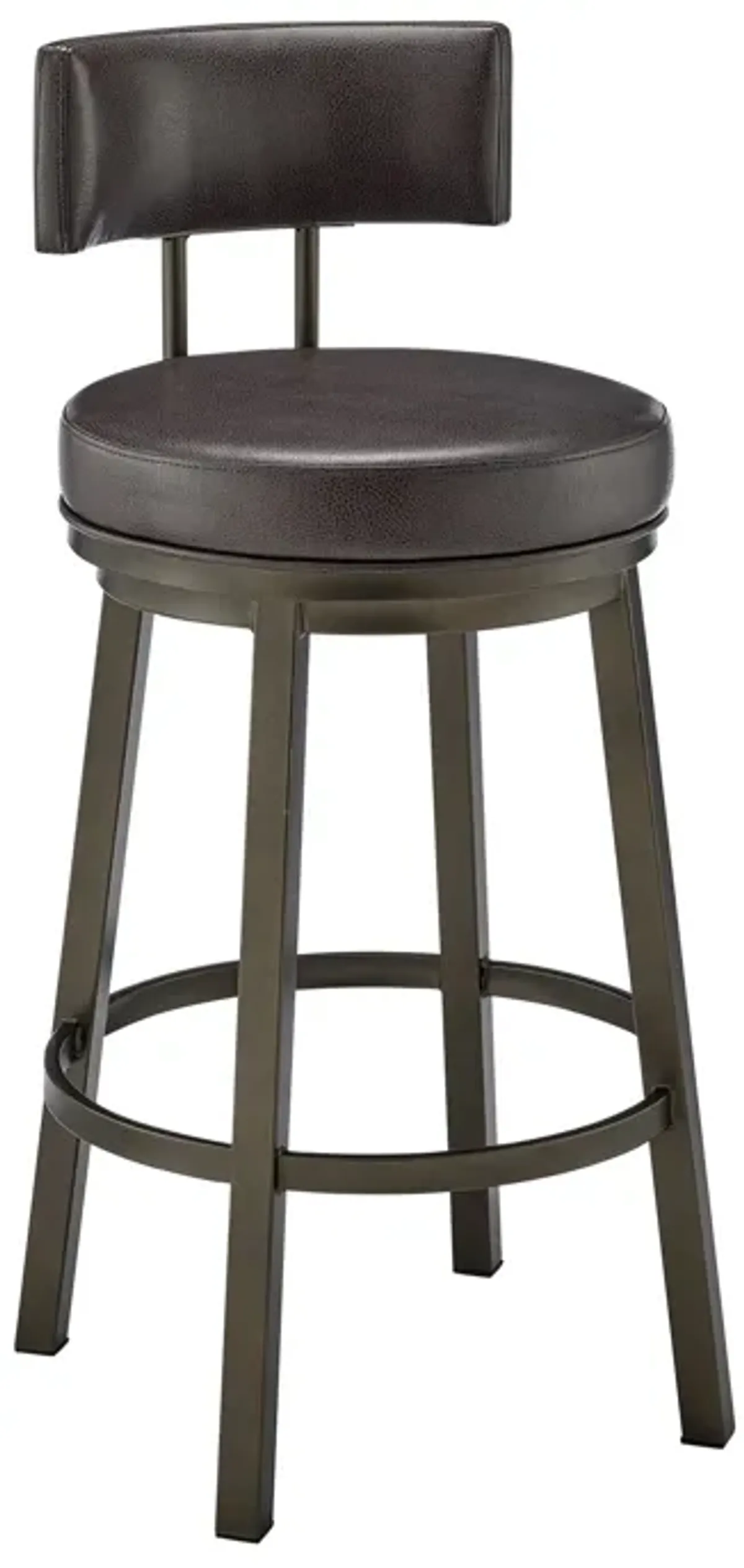 Eleanor 30 Inch Swivel Bar Stool Chair, Round Mocha Brown Faux Leather Seat-Benzara