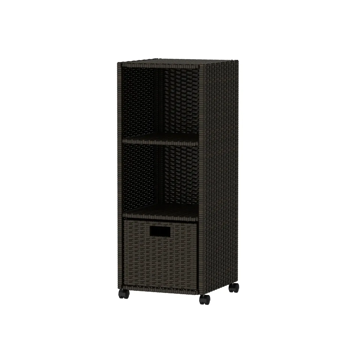 FUFU&GAGA 3-Tier Rattan Rolling Storage Bookcase with Drawer (39.4"H x 15.7"W x 15.7"D), Brown