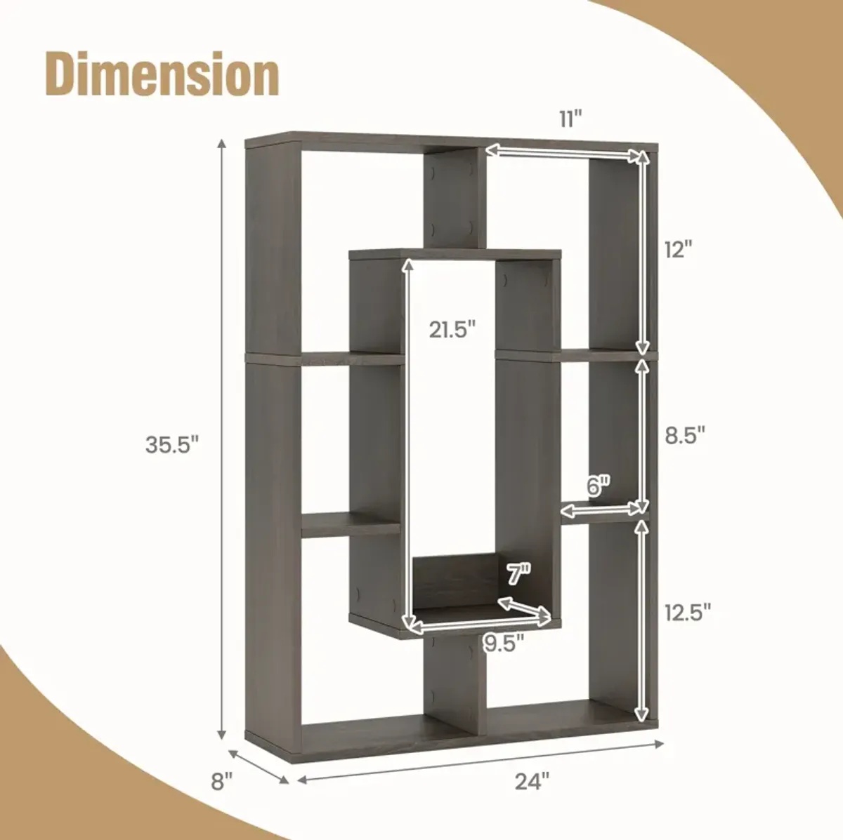 7-Cube Geometric Bookshelf Modern Decorative Open Bookcase