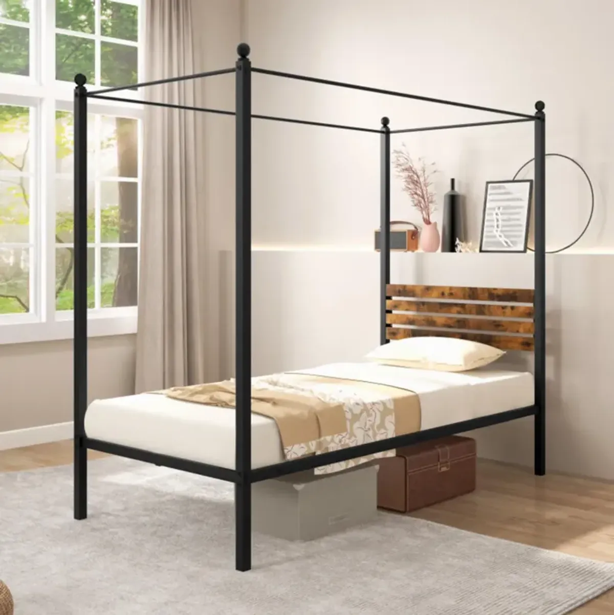 Hivvago Canopy Bed Frame with Under Bed Storage