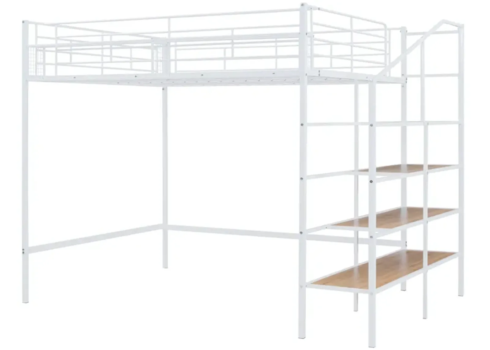 Merax Metal Loft Bed with Storage Shelves