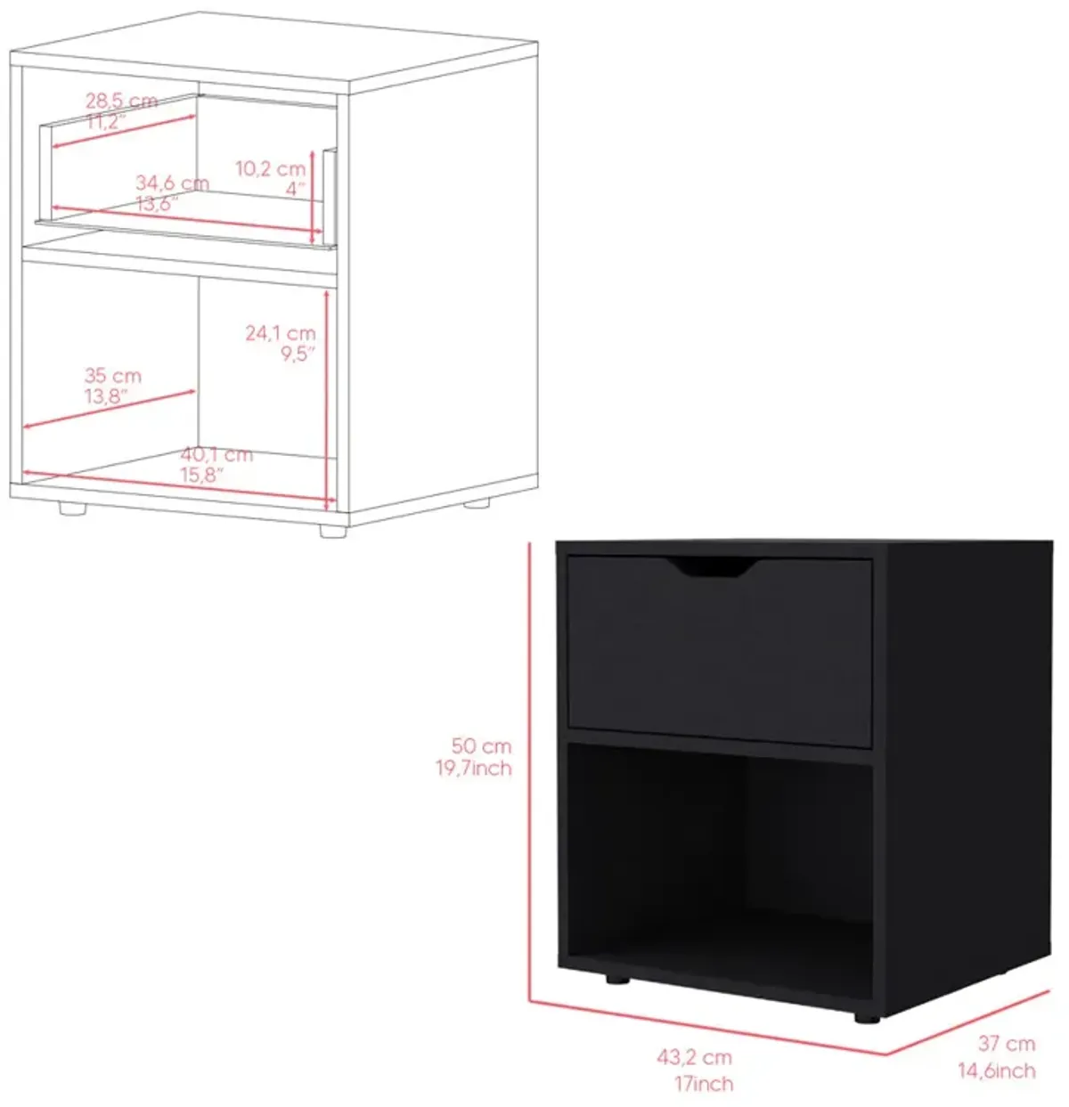 Nightstand Altheimer, Bedroom, Black