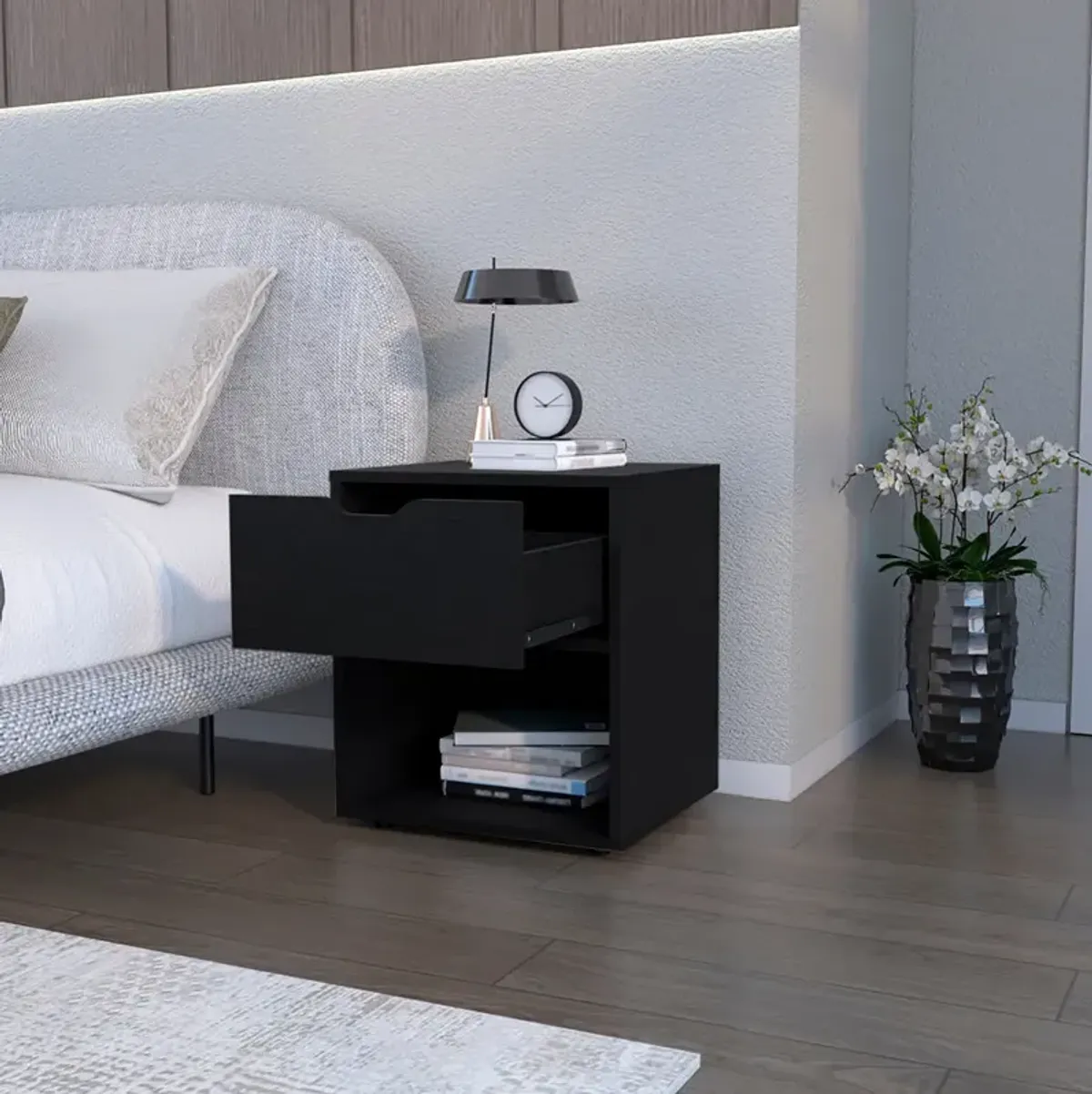 Nightstand Altheimer, Bedroom, Black