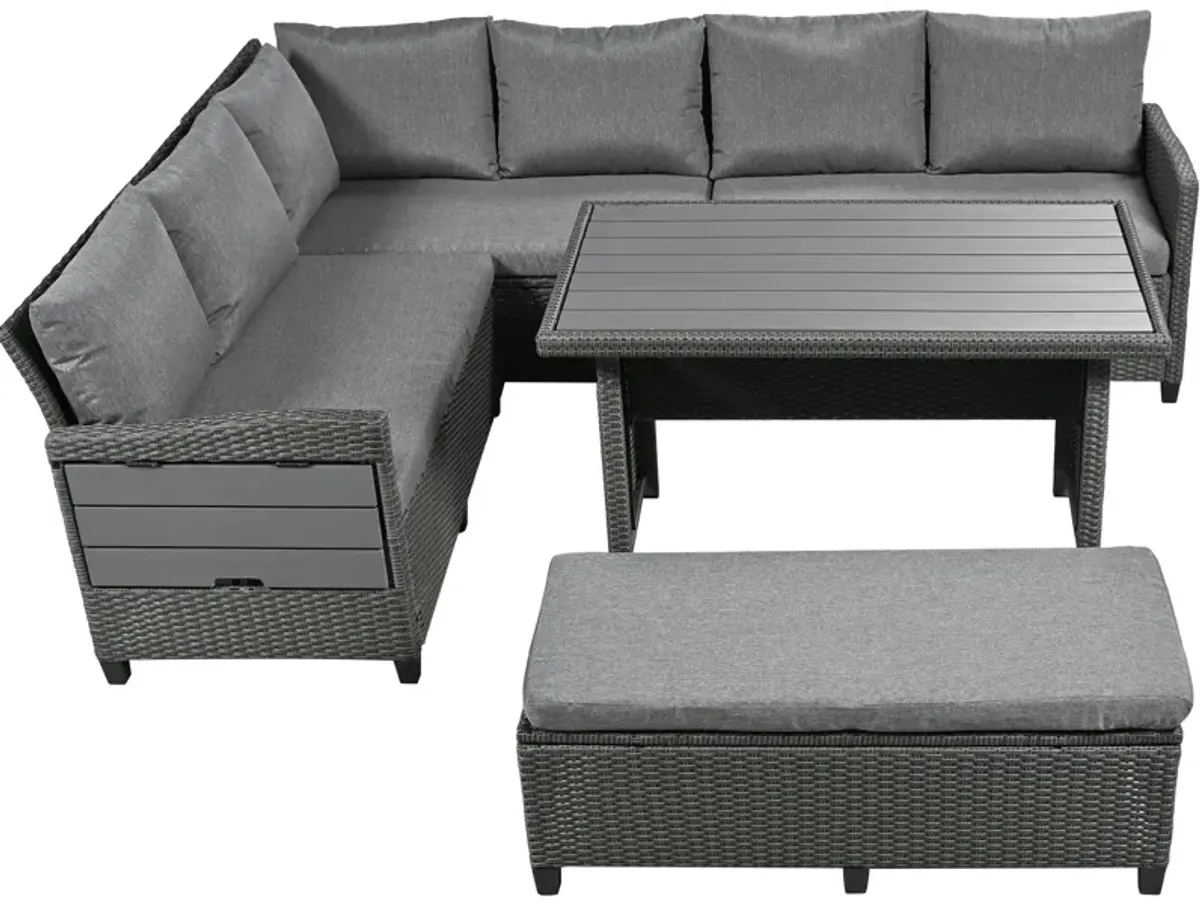 Merax Outdoor Patio Rattan Sectional Sofa Table Bench Set