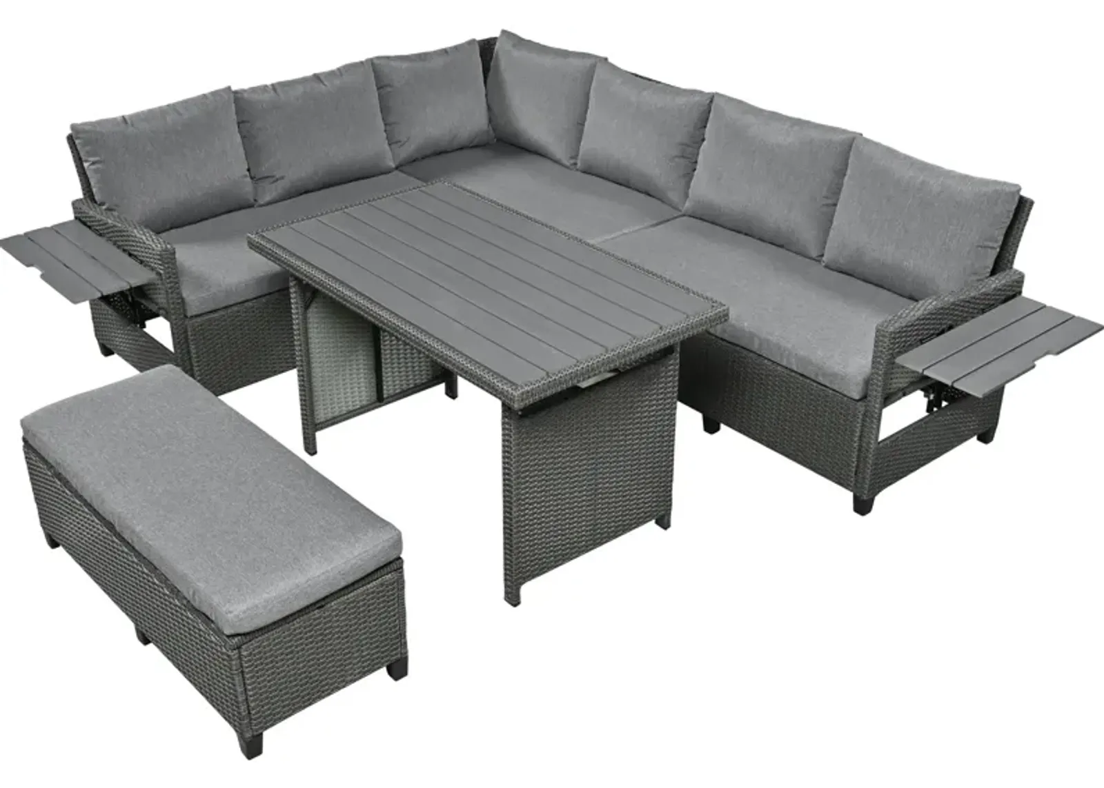 Merax Outdoor Patio Rattan Sectional Sofa Table Bench Set