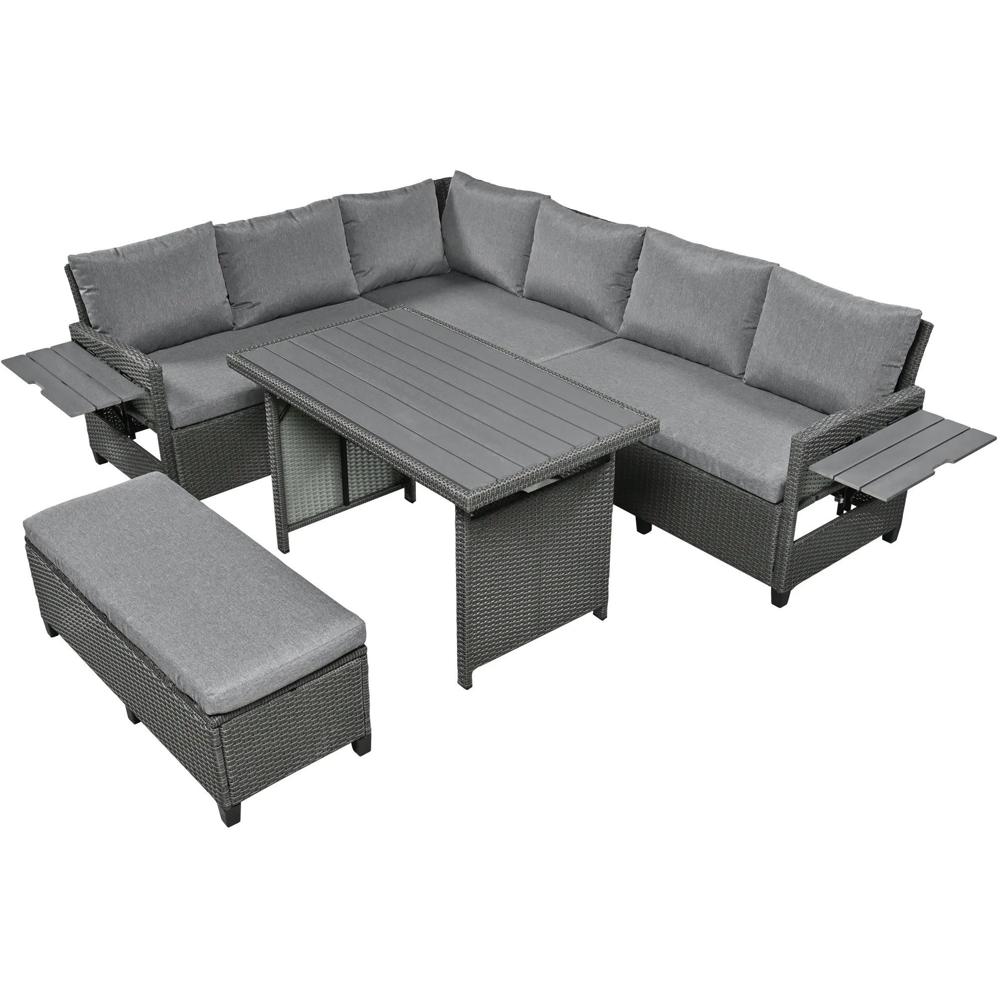 Merax Outdoor Patio Rattan Sectional Sofa Table Bench Set