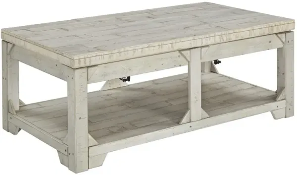 48 Inch Farmhouse Style Lift Top Coffee Table, Open Bottom Shelf, White-Benzara