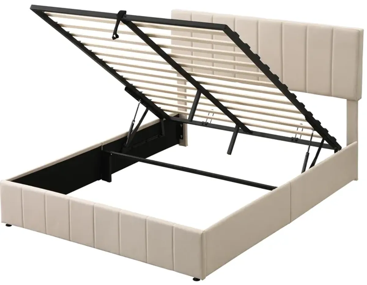 Merax Upholstered Platform bed with a Hydraulic Storage System