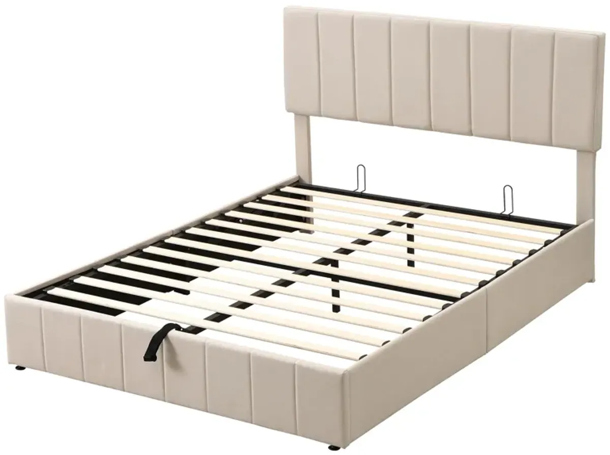 Merax Upholstered Platform bed with a Hydraulic Storage System