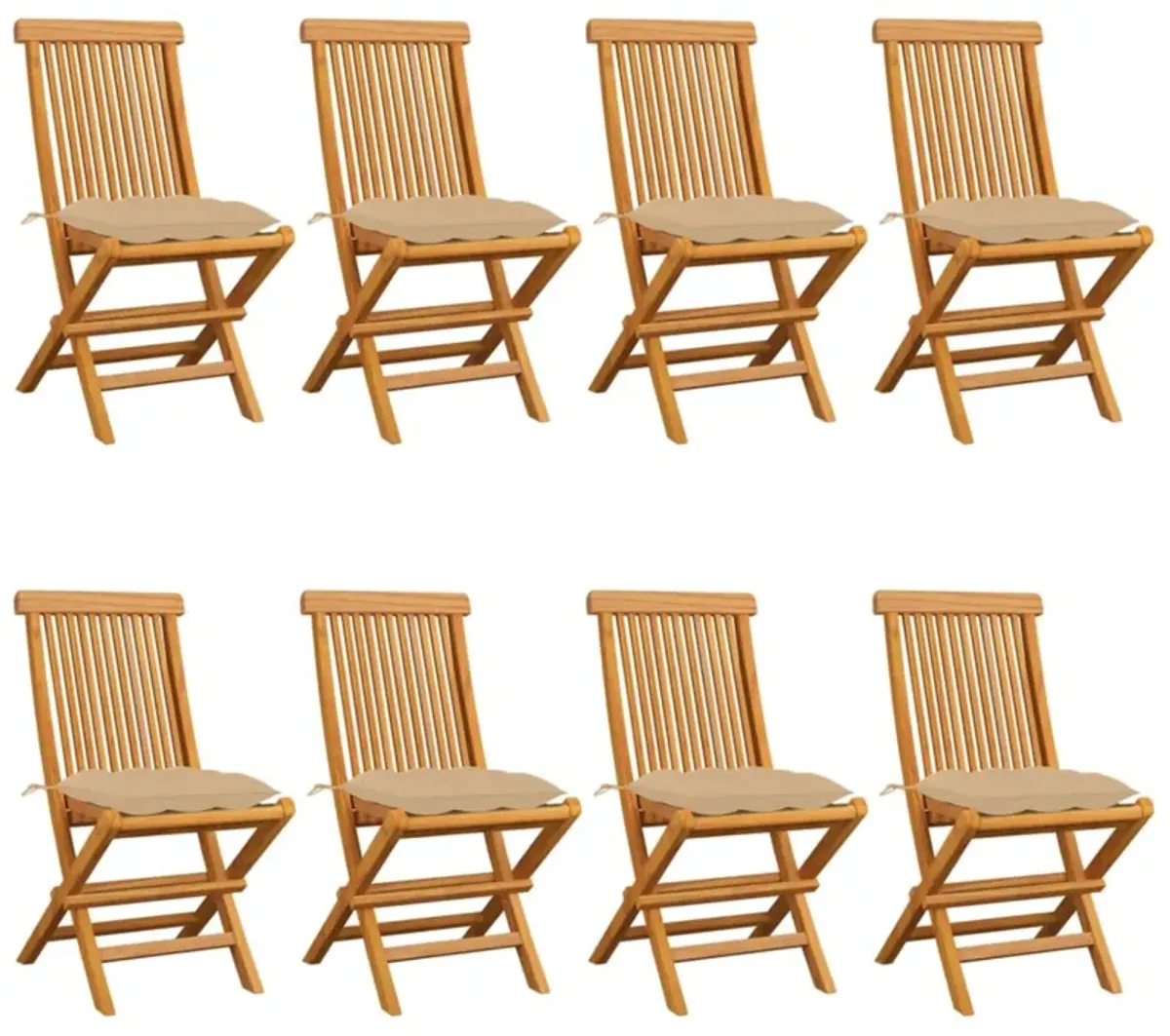 vidaXL Garden Chairs with Beige Cushions 8 pcs Solid Teak Wood