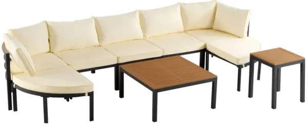 Mondawe Outdoor 7-Pcs U-Shaped Modular Sofa Set,W/ Tilting Seat & Side Table,Weatherproof Patio Sofa