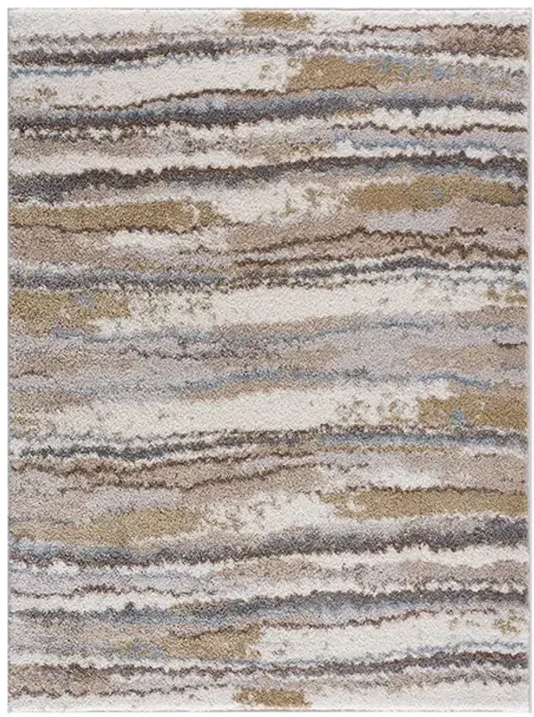120x95 inch Blue & Tan Watercolor Abstract Stripe Woven Area Rug