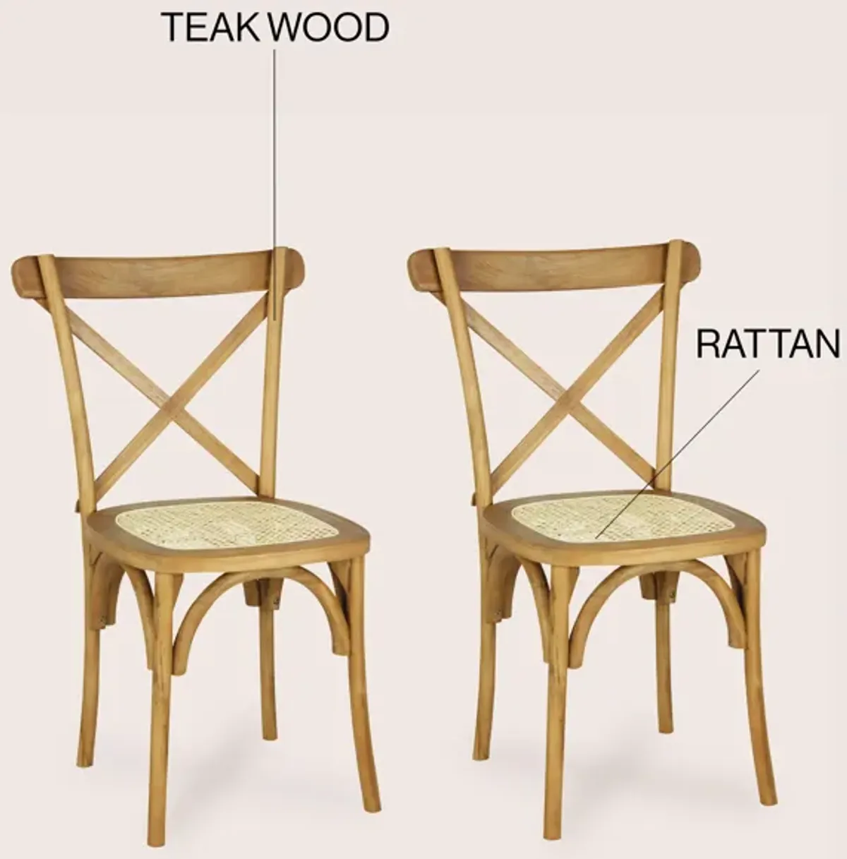 Cassis Classic Traditional X-Back Wood Rattan Dining Chair