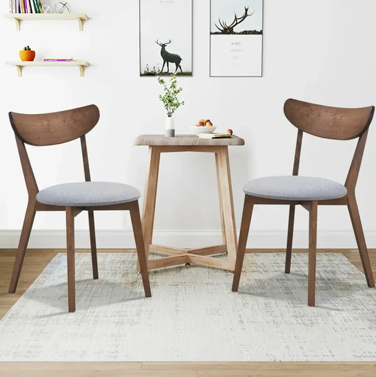 Set of 2 Dining Chairs Upholstered Curved Back Side