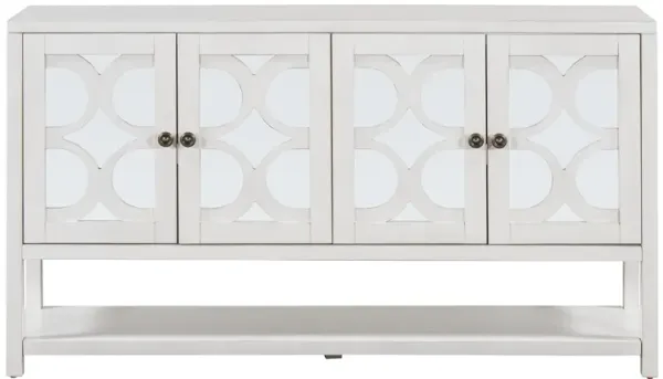 TREXM Elegant Retro Console Table/Storage Cabinet/Sideboard with Mirrored Doors, Spacious Shelves, and Durable Acacia Wood Legs - Perfect for Living Room, Dining Room, or Entryway (Antique White)