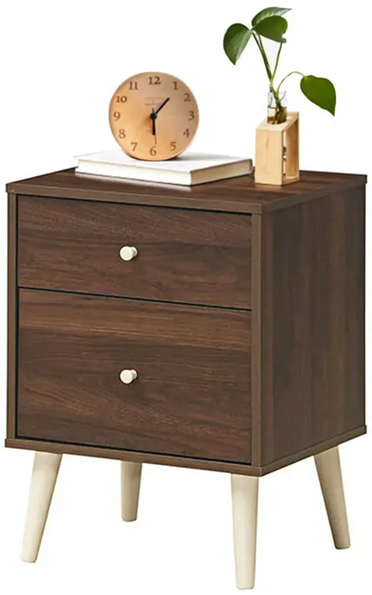 2-Drawer Nightstand Beside End Side Table with Rubber Legs