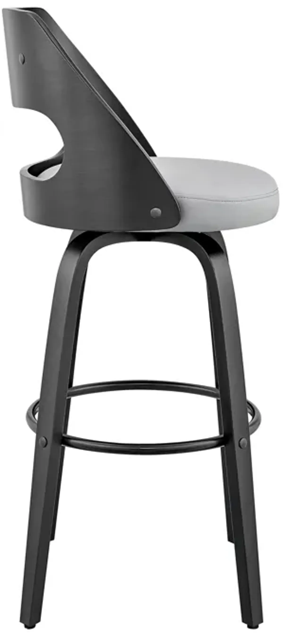 Julius  Gray Faux Leather and Black Wood Bar Stool