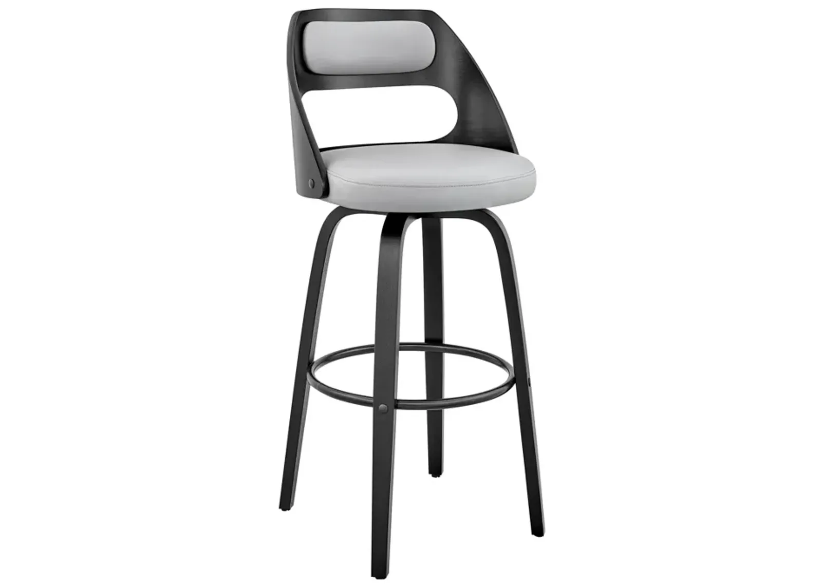 Julius  Gray Faux Leather and Black Wood Bar Stool