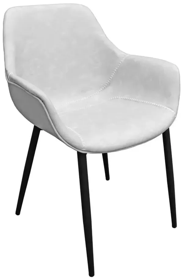 LeisureMod Markley Modern Leather Dining Arm Chair With Metal Legs
