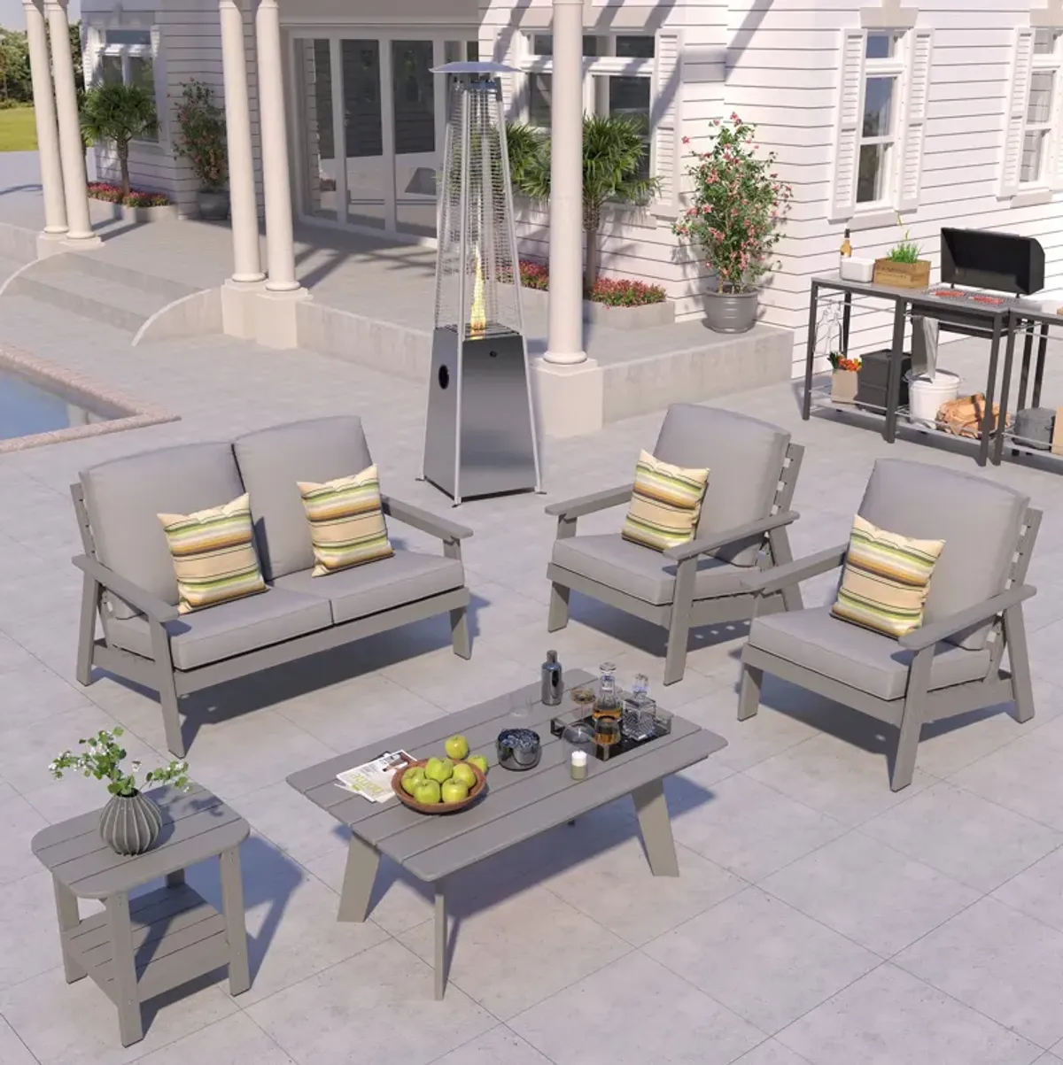 MONDAWE 6 Pieces Patio Conversation Set with Heater and Coffee Table
