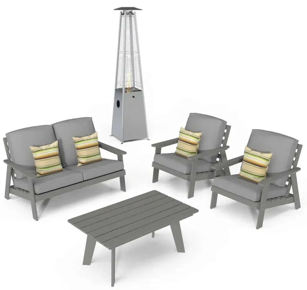 MONDAWE 6 Pieces Patio Conversation Set with Heater and Coffee Table