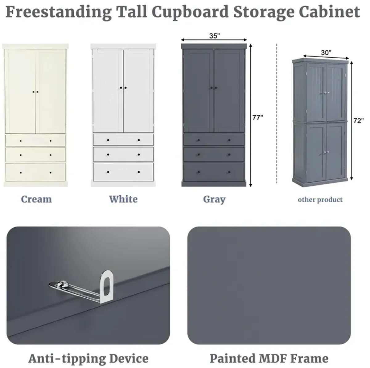 Merax Freestanding Tall Cupboard Storage Cabinet