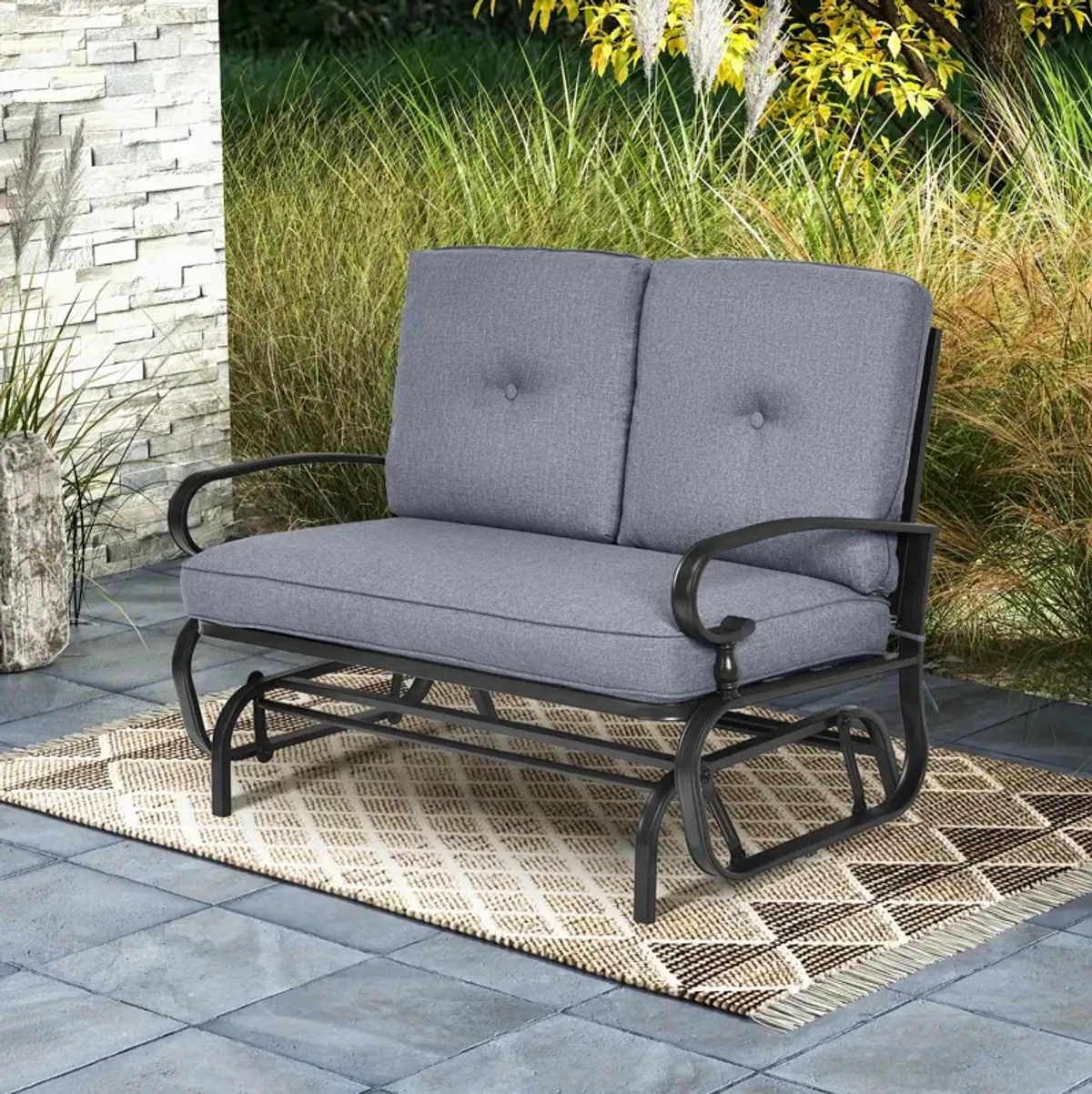 2 Seats Outdoor Swing Glider Chair with Comfortable Cushions