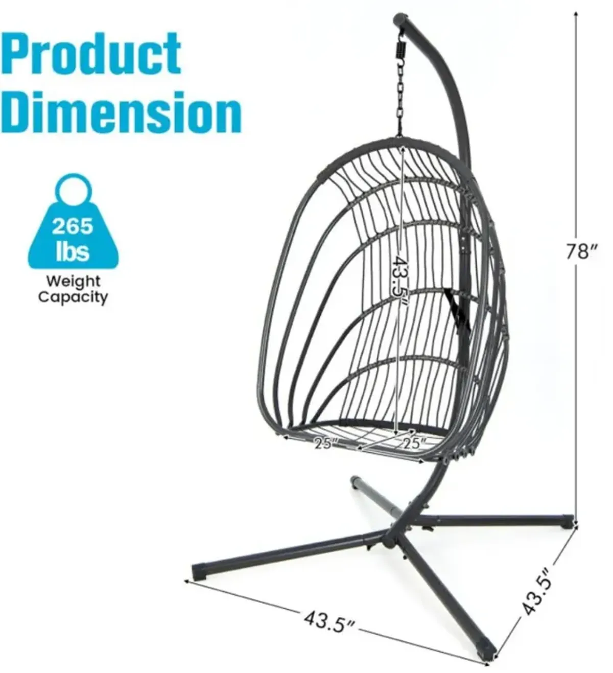 Hivvago Hanging Folding Egg Chair with Stand Soft Cushion Pillow Swing Hammock