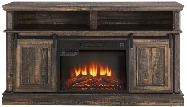 Mondawe Modern Media Control Desk With 23 Inch Fireplace, Multifunctional Sliding Door TV Cabinet