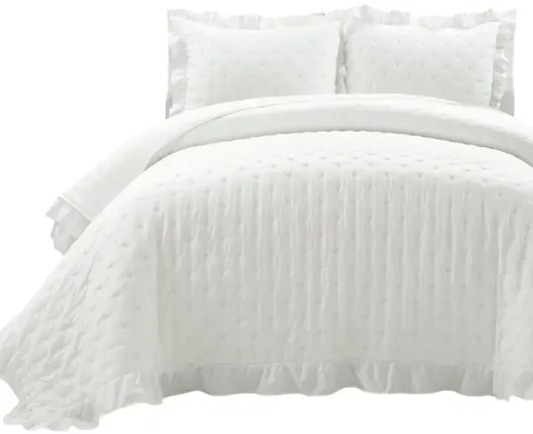 Lightweight Ruffle Reversible Oversized 3-Piece Quilt Set for Bedspread and Comfort