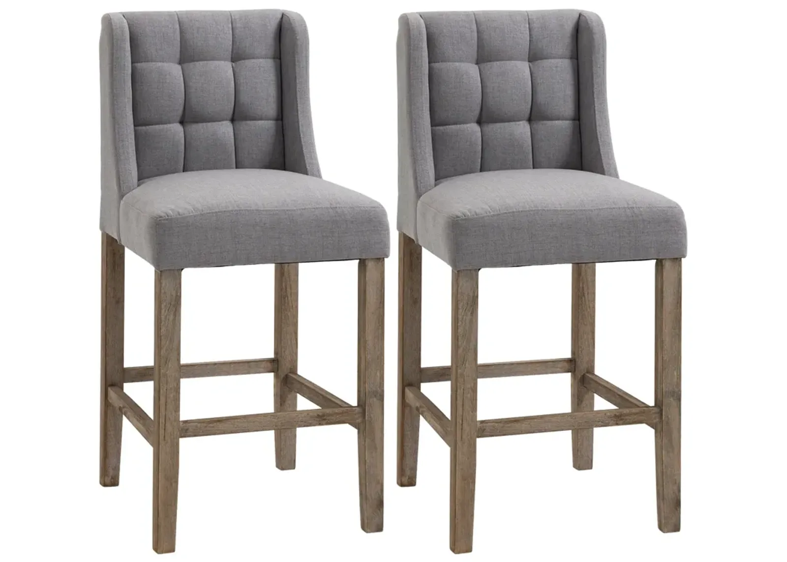 Gray Counter Seating: Set of 2 Stools with Backs and Wooden Legs