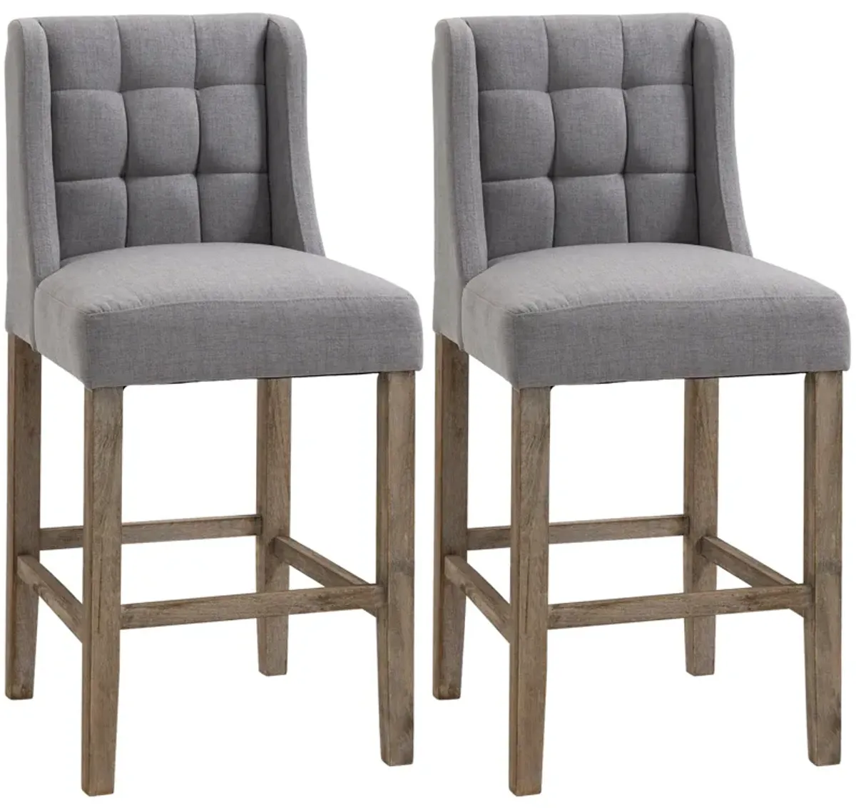 Gray Counter Seating: Set of 2 Stools with Backs and Wooden Legs