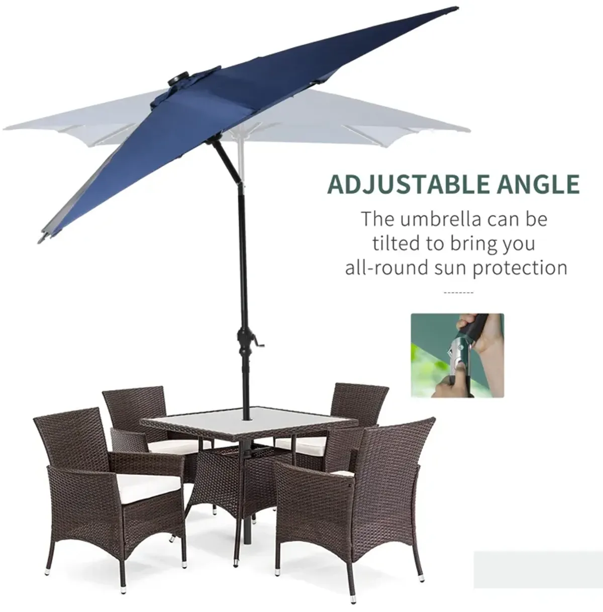 Blue Patio Shade: 9x7 ft Umbrella with Solar LED Lights