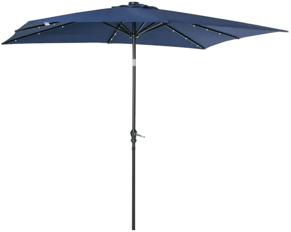 Blue Patio Shade: 9x7 ft Umbrella with Solar LED Lights