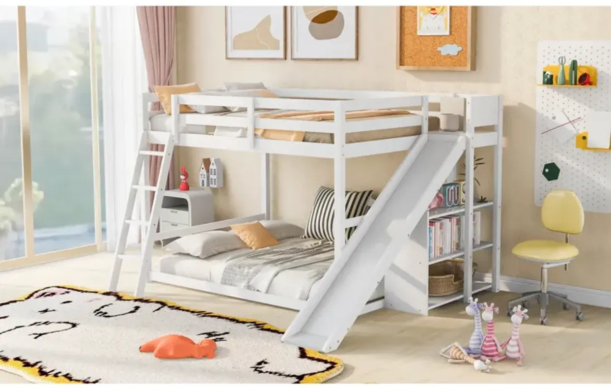 Full Over Full Bunk Bed With Ladder, Slide And Shelves