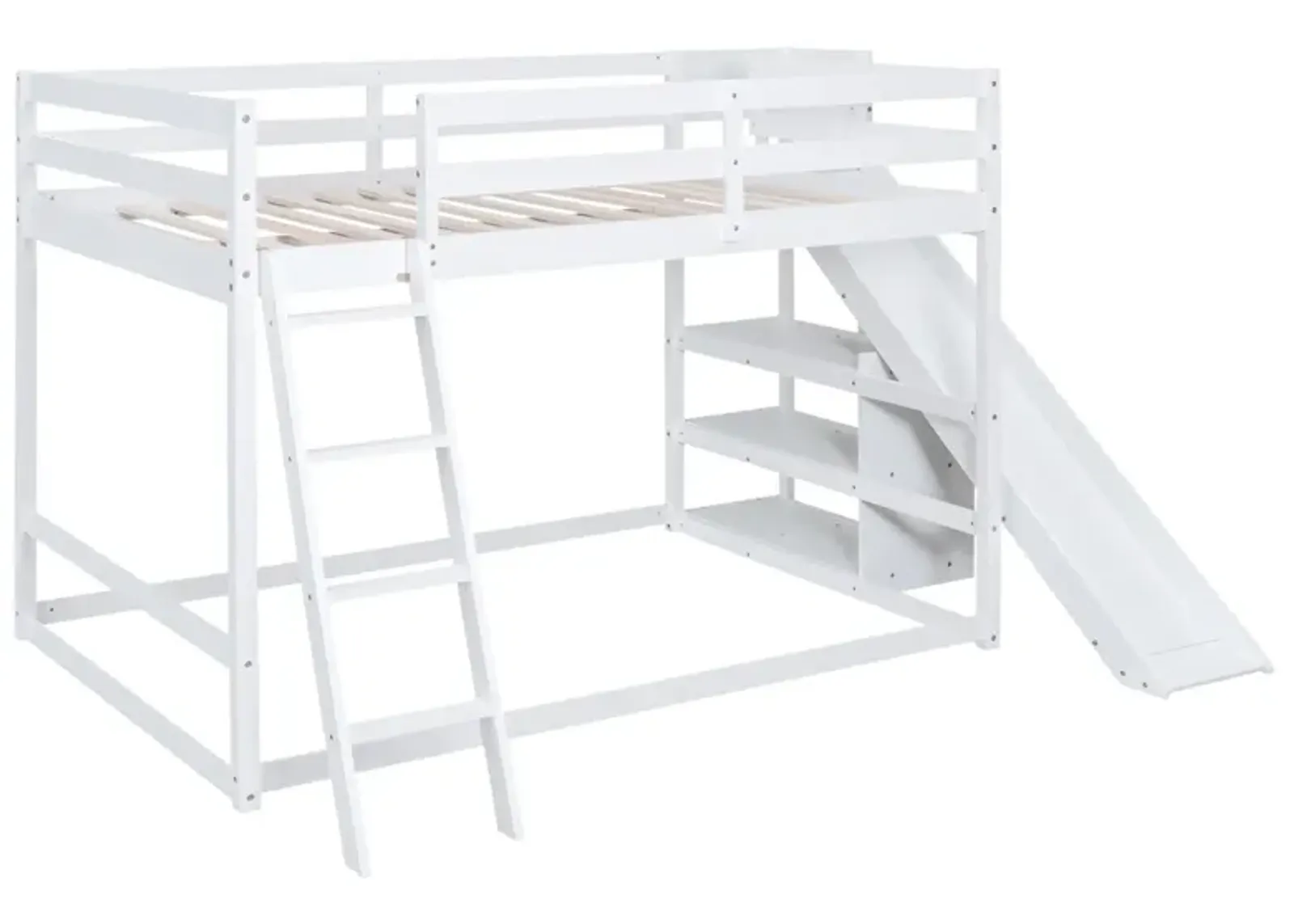 Full Over Full Bunk Bed With Ladder, Slide And Shelves