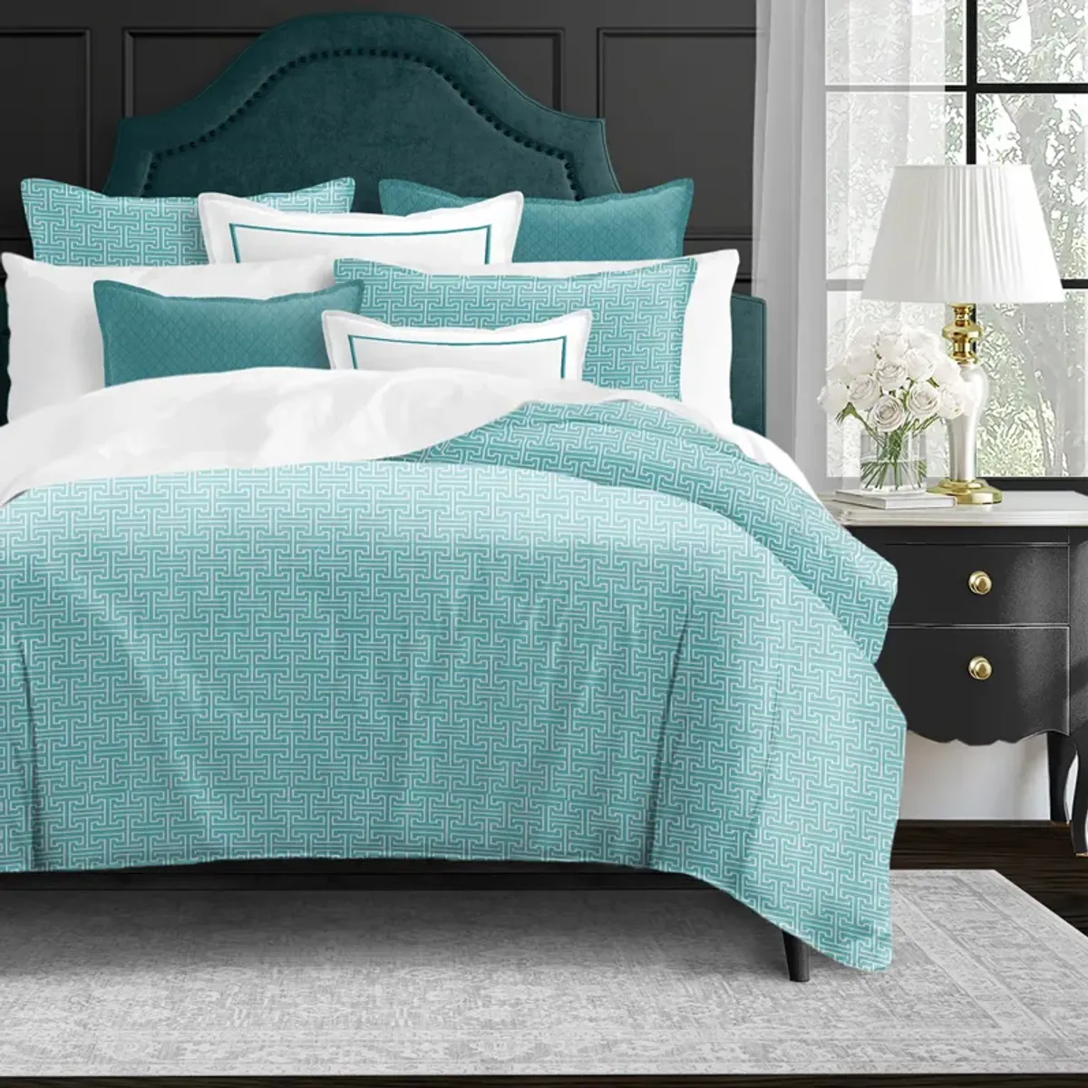 6ix Tailors Fine Linens Bishop Turquoise Coverlet Set