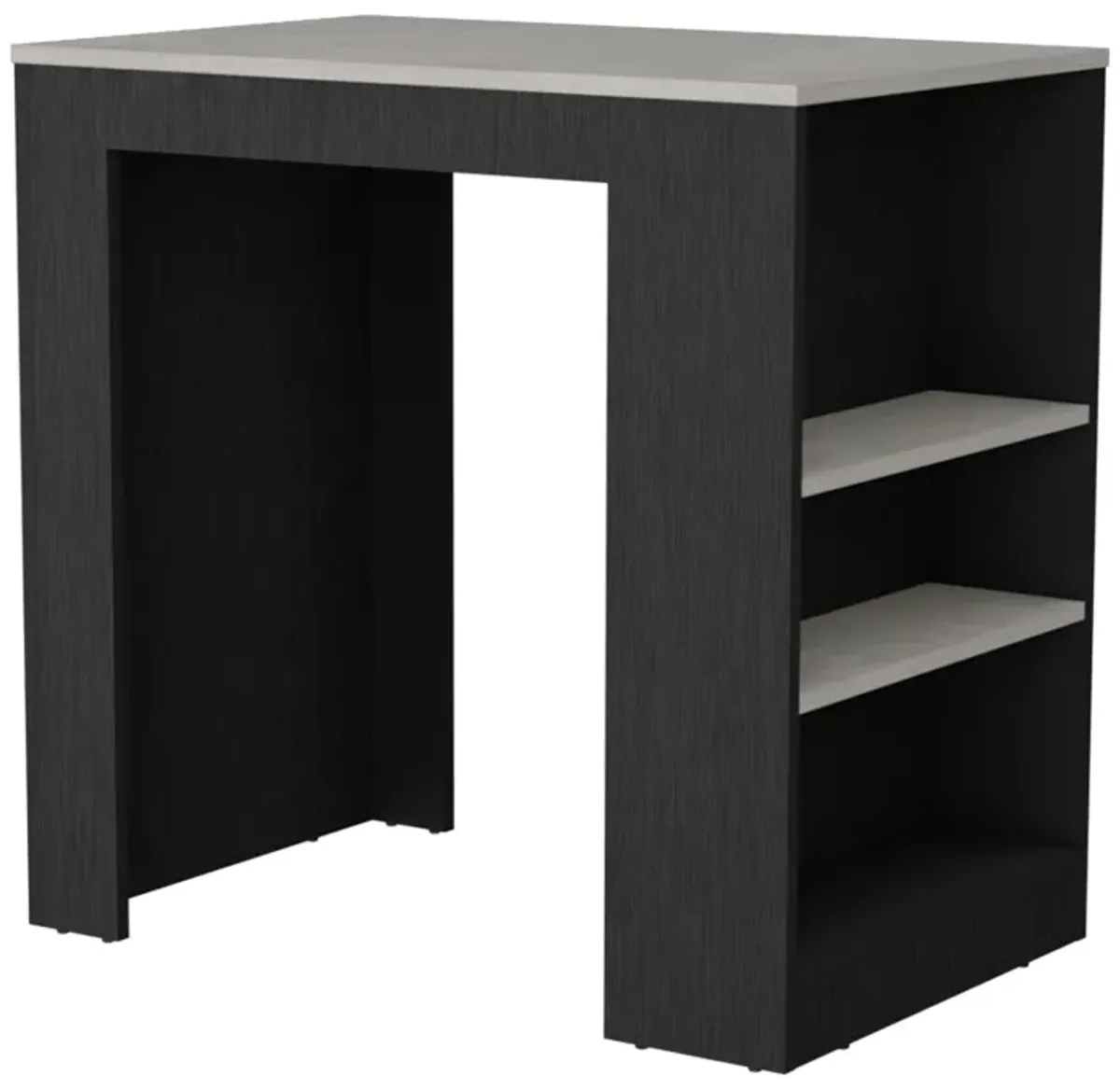 Portree Kitchen & Dining room Island with 3-Side Shelves -Black / Ibiza Marble