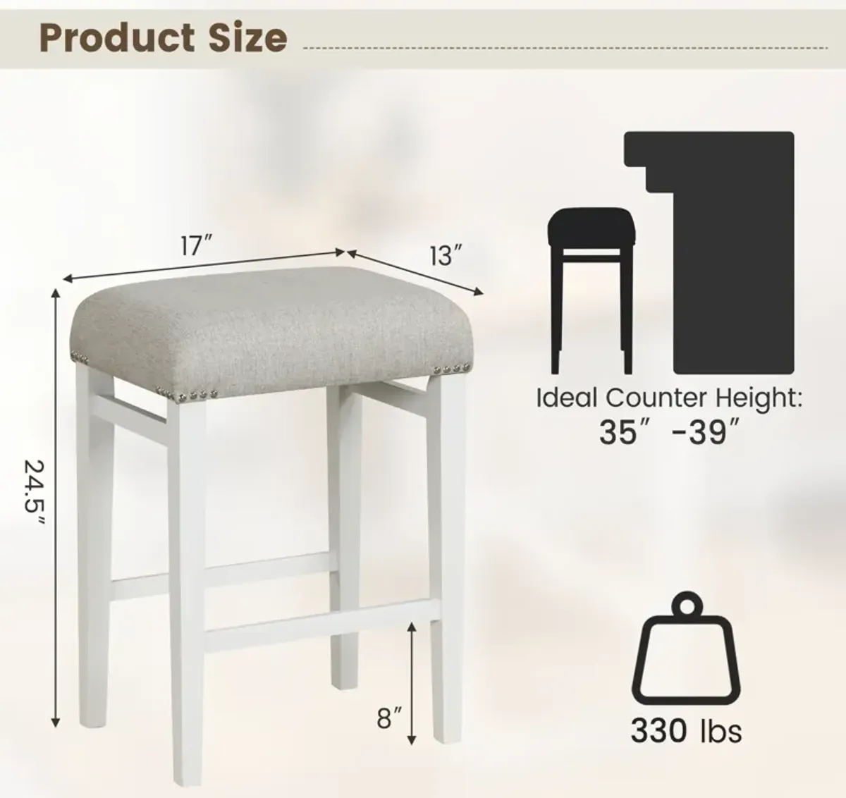 2 Pieces 24.5/29.5 Inch Backless Barstools with Padded Seat Cushions-24.5 inches