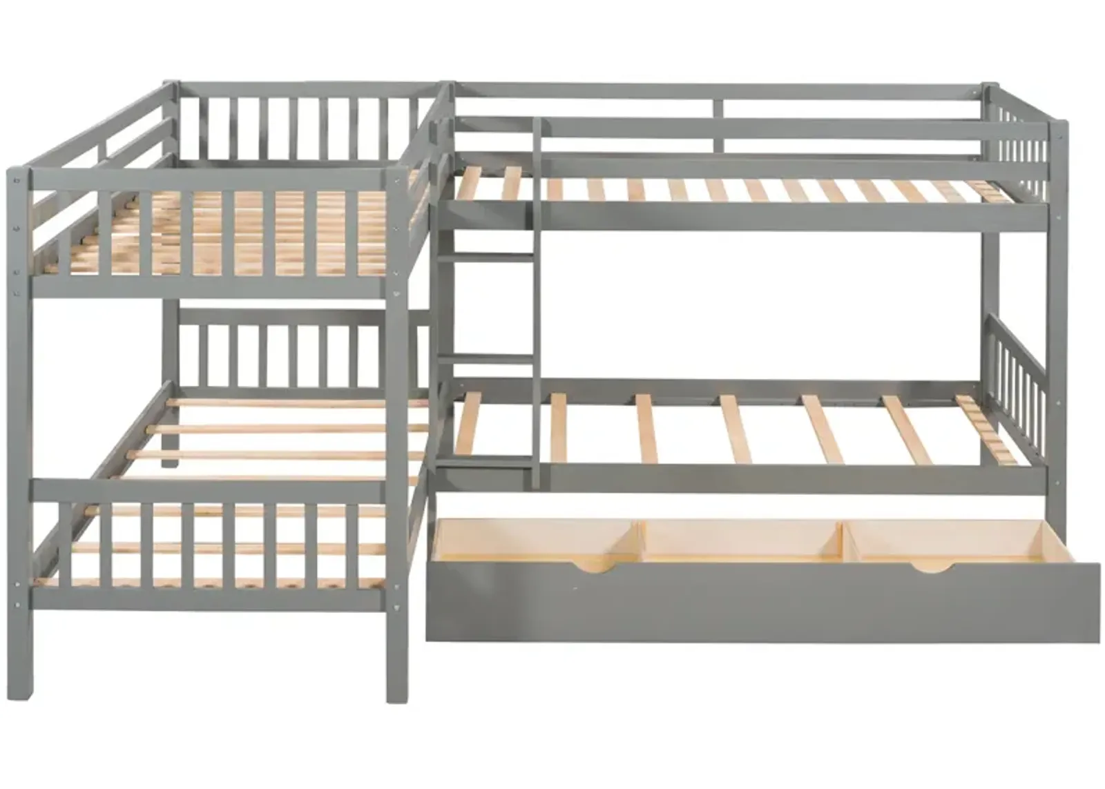 Twin L-Shaped Bunk Bed With Drawers