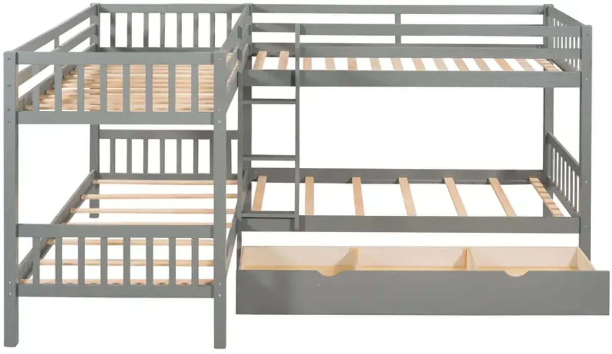 Twin L-Shaped Bunk Bed With Drawers