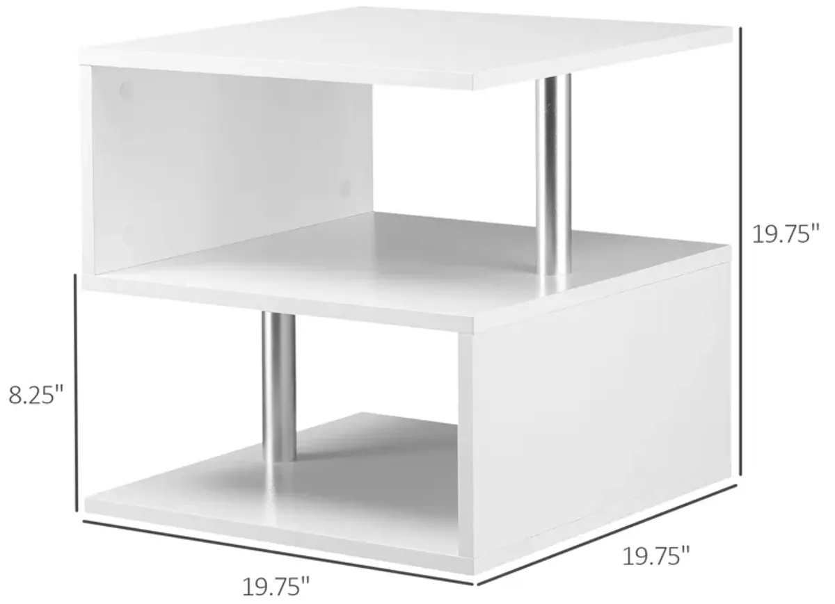 Modern Versatile Surface: White S-Shaped Lift Top Coffee Table, 3-Tier