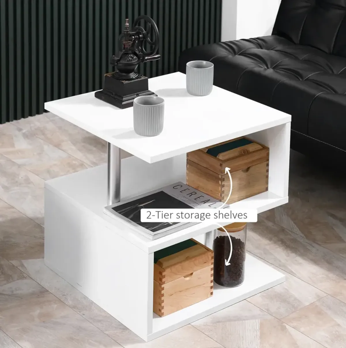 Modern Versatile Surface: White S-Shaped Lift Top Coffee Table, 3-Tier