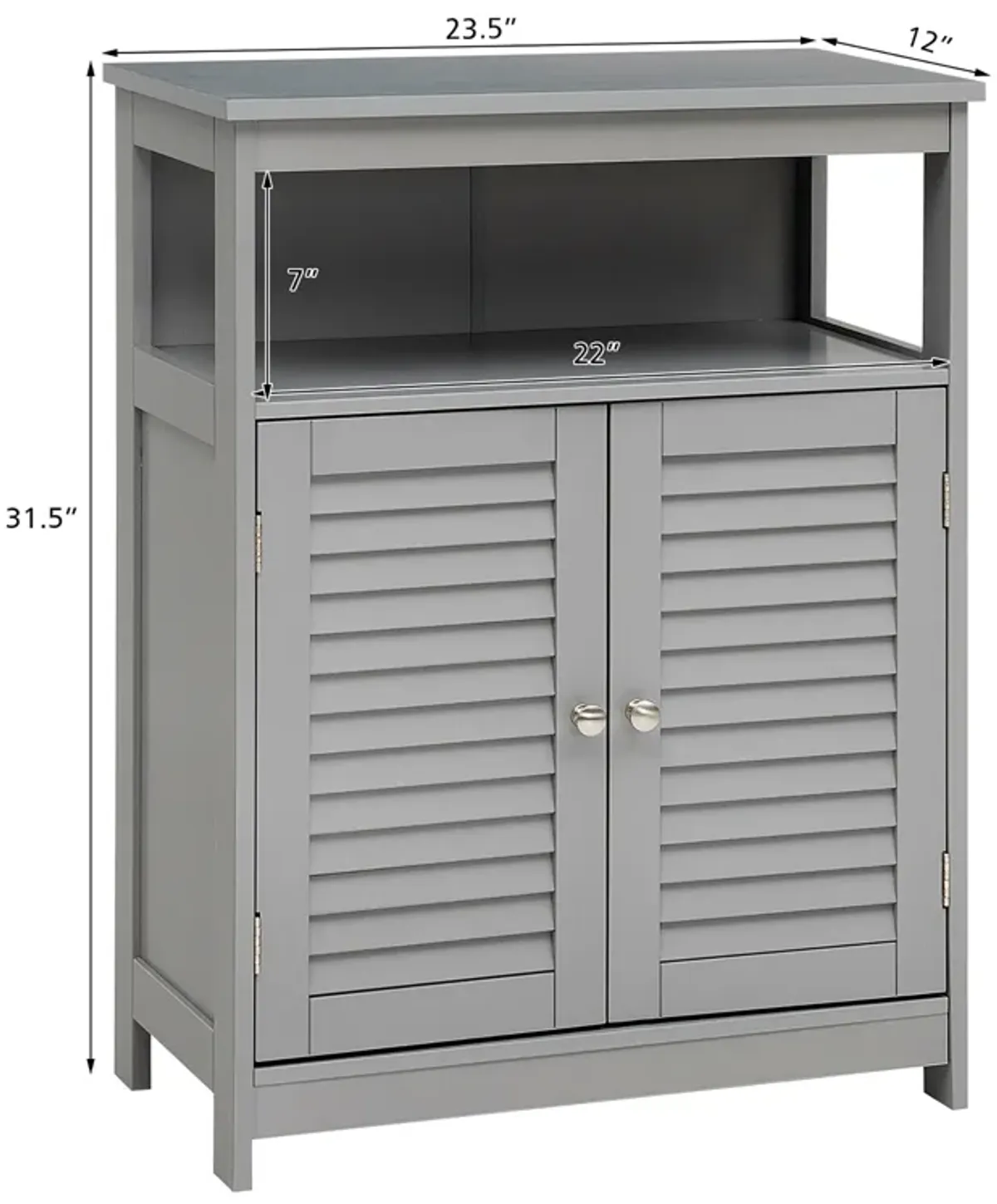 Costway Bathroom Storage Wood Floor Cabinet with Double Shutter Door Gray