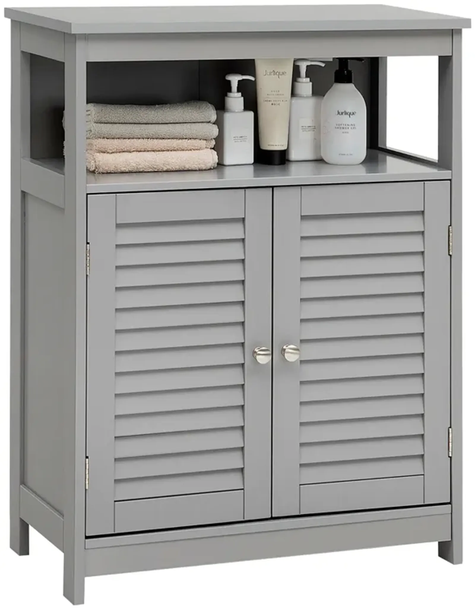 Costway Bathroom Storage Wood Floor Cabinet with Double Shutter Door Gray