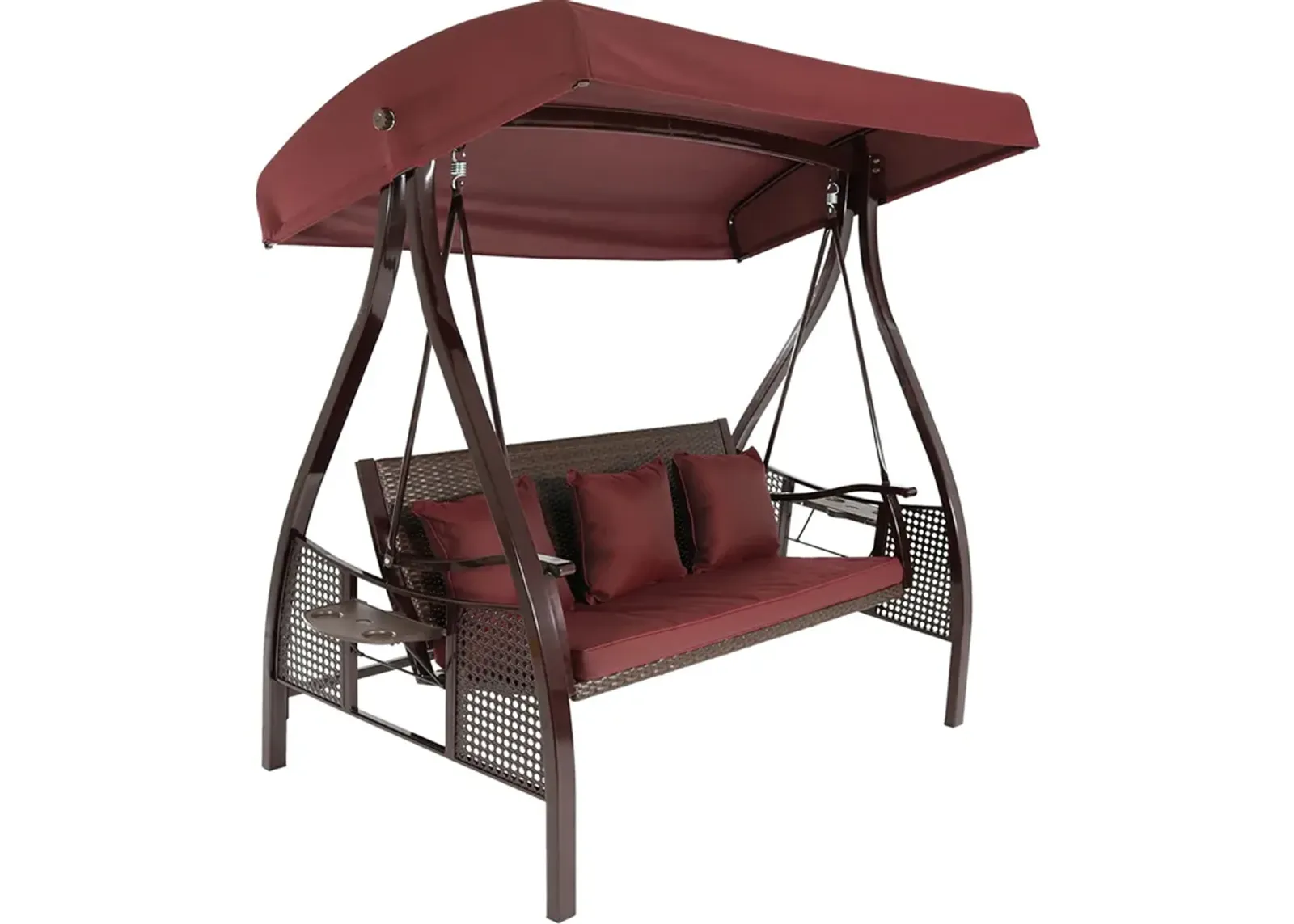 Sunnydaze 3-Person Steel Patio Swing Bench with Side Tables/Canopy