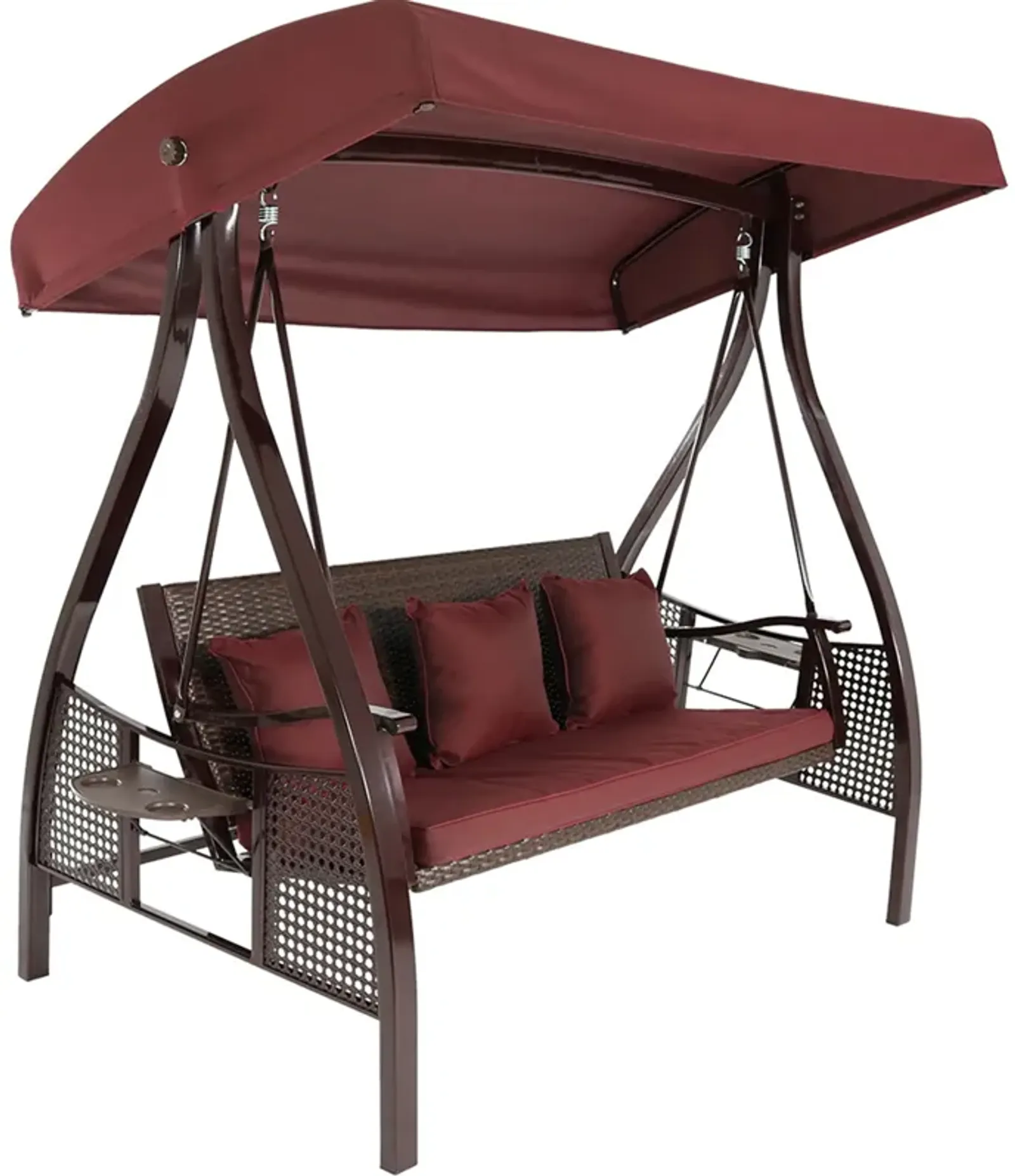 Sunnydaze 3-Person Steel Patio Swing Bench with Side Tables/Canopy