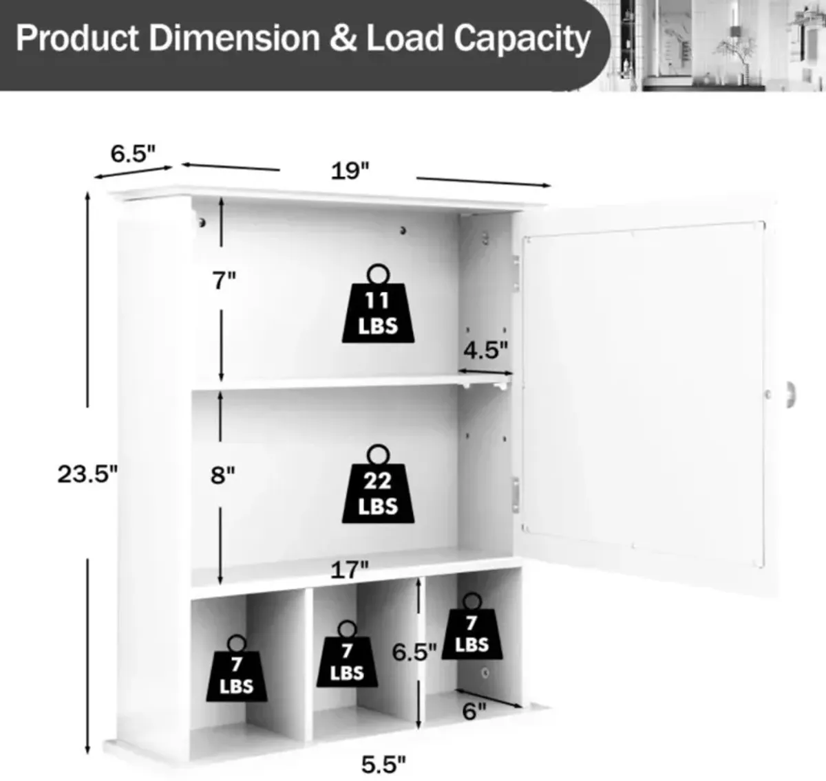 Hivvago Wall Mounted and Mirrored Bathroom Cabinet